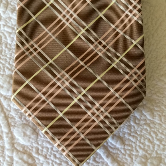 VTG Tan Pink & Cream Open Check Tie - Picture 4 of 7